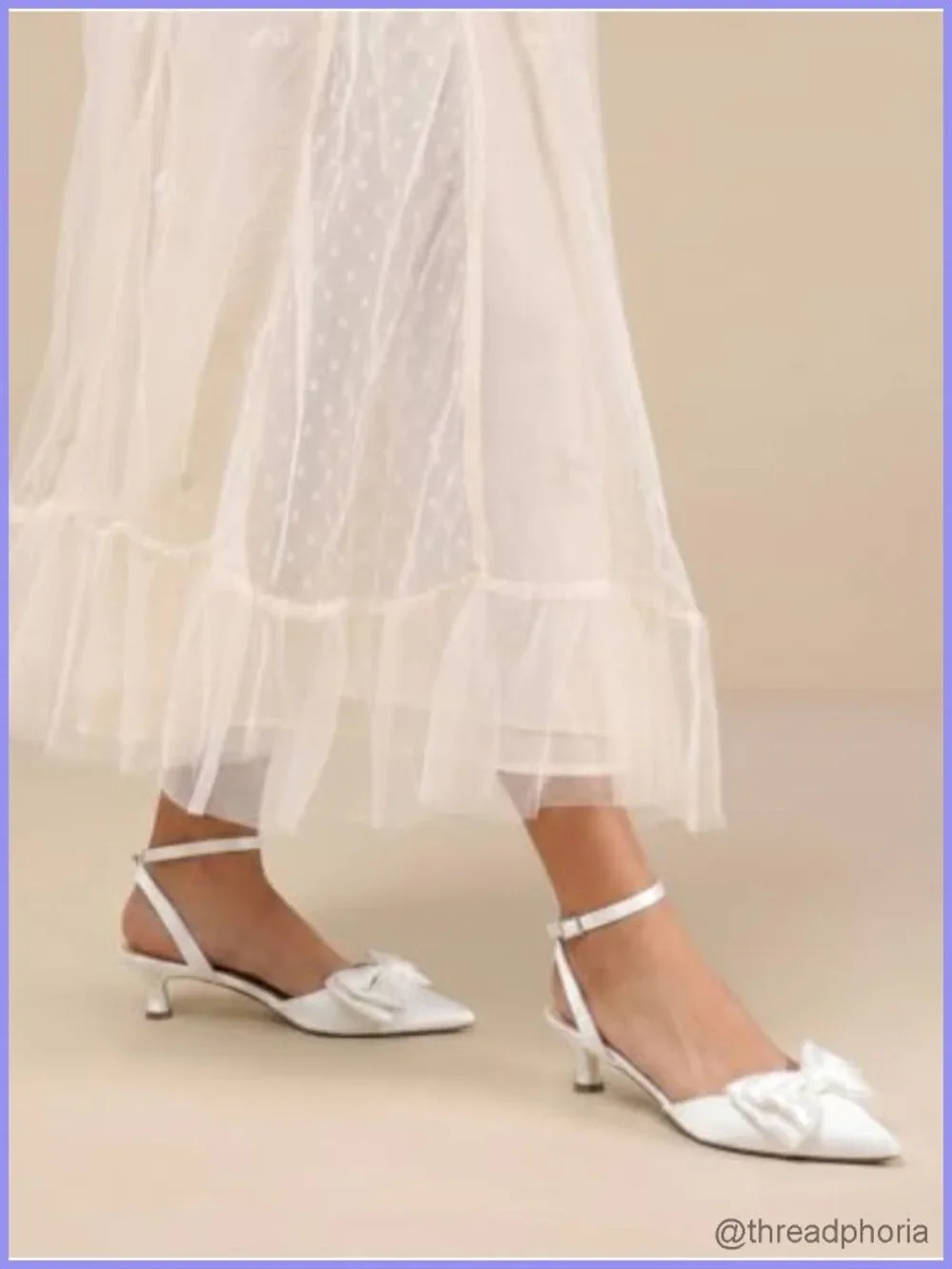 Satin Kitten Heel Pumps with Bow Pearl Ankle Strap Pointed Toe Wedding Dress
